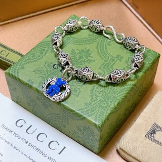 Gucci GG Floral Tiger Eye Charm Bracelet