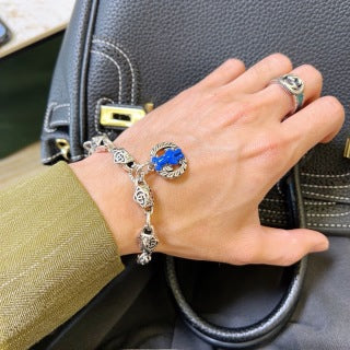 Gucci GG Floral Tiger Eye Charm Bracelet