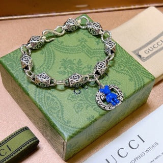 Gucci GG Floral Tiger Eye Charm Bracelet