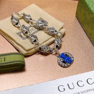 Gucci GG Floral Tiger Eye Charm Bracelet