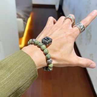 Gucci GG Engraved Stone Bead Charm Bracelet