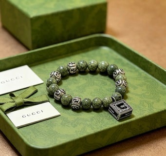 Gucci GG Engraved Stone Bead Charm Bracelet