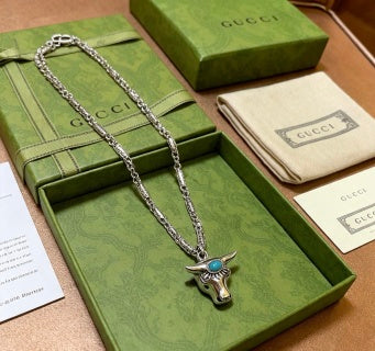 Gucci GG Horse Head Turquoise Pendant Necklace