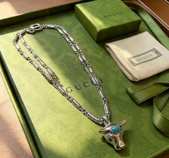 Gucci GG Horse Head Turquoise Pendant Necklace