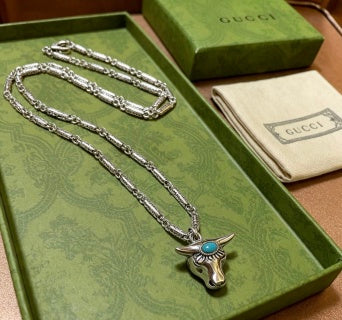 Gucci GG Horse Head Turquoise Pendant Necklace
