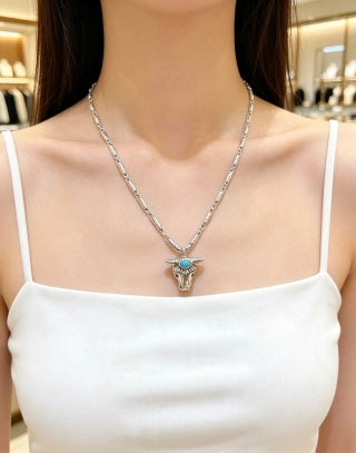 Gucci GG Horse Head Turquoise Pendant Necklace