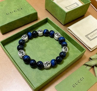Gucci GG Blue Stone Bead Bracelet