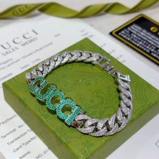 Gucci GG Crystal Pavé Curb Chain Bracelet