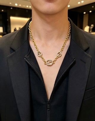 Gucci GG Crystal Interlocking Link Necklace