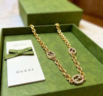 Gucci GG Crystal Interlocking Link Necklace