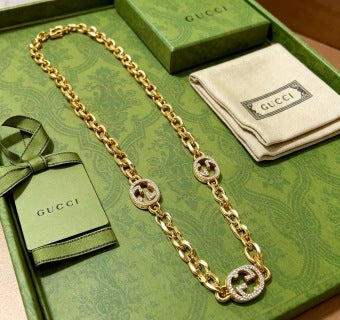 Gucci GG Crystal Interlocking Link Necklace