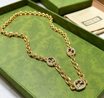 Gucci GG Crystal Interlocking Link Necklace