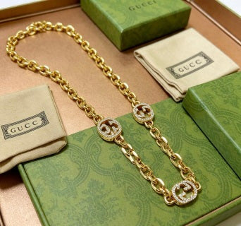 Gucci GG Crystal Interlocking Link Necklace