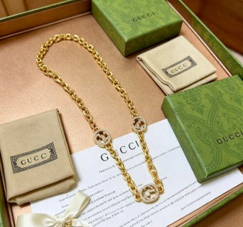 Gucci GG Crystal Interlocking Link Necklace