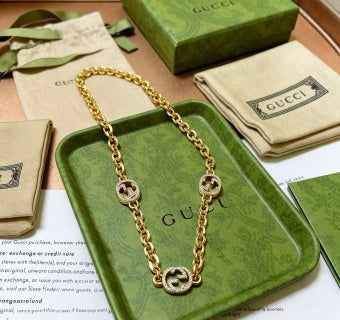Gucci GG Crystal Interlocking Link Necklace