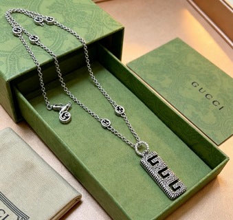 Gucci GG Script Logo Pendant Layered Necklace