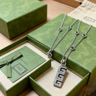 Gucci GG Script Logo Pendant Layered Necklace