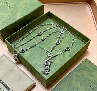 Gucci GG Script Logo Pendant Layered Necklace