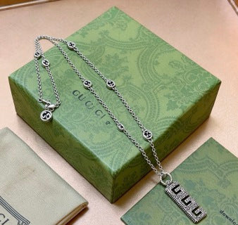 Gucci GG Script Logo Pendant Layered Necklace
