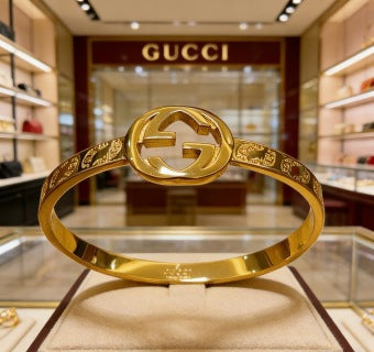 Gucci Interlocking G Engraved Open Cuff Bracelet