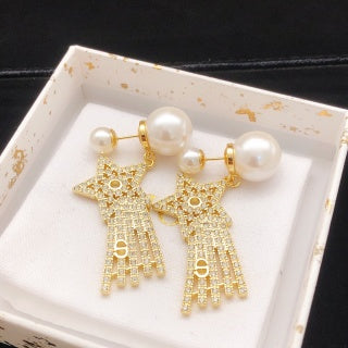Dior Seraphine Pearl Starfall Drop Stud Earrings