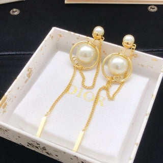 Dior Elowen Pearl Orbit Chain Drop Stud Earrings