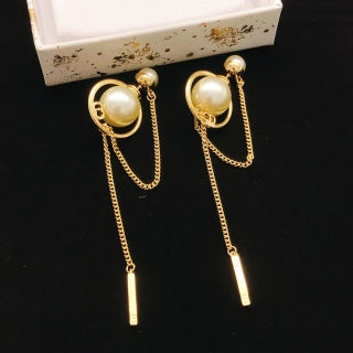 Dior Elowen Pearl Orbit Chain Drop Stud Earrings