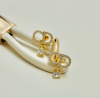 Dior Valentina Crystal Ribbon CD Drop Stud Earrings