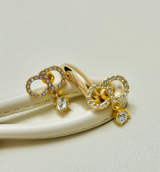 Dior Valentina Crystal Ribbon CD Drop Stud Earrings