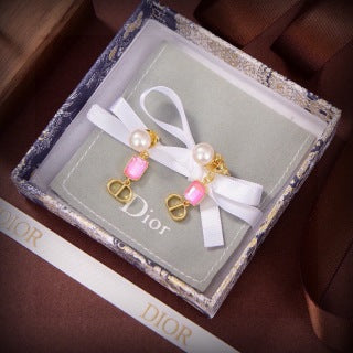 Dior Amelie Pearl Crystal Letter Drop Stud Earrings