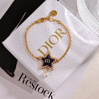Dior Celestara Star Pearl Charm Chain Bracelet