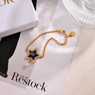 Dior Celestara Star Pearl Charm Chain Bracelet