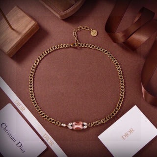 Dior Maristelle Rose Crystal Curb Chain Necklace