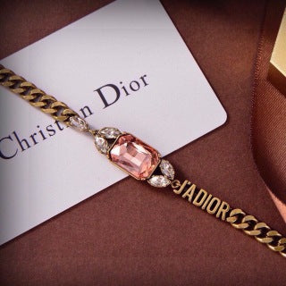 Dior Maristelle Rose Crystal Curb Chain Necklace