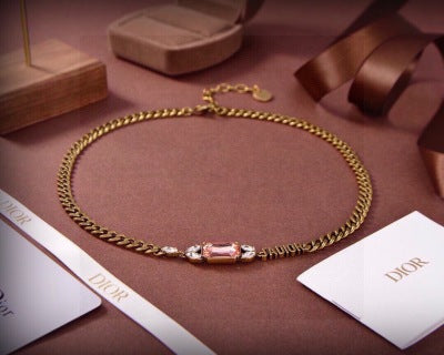 Dior Maristelle Rose Crystal Curb Chain Necklace