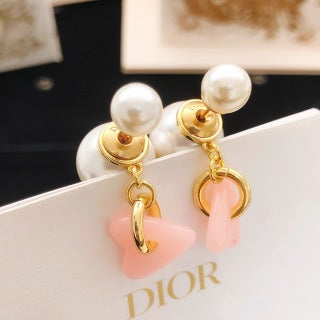 Dior Rosalie Pearl Bow Charm Stud Earrings
