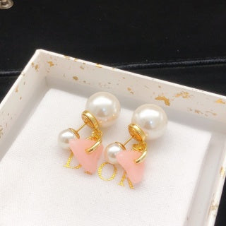 Dior Rosalie Pearl Bow Charm Stud Earrings