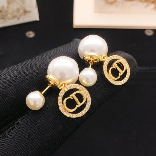 Dior Lucienne Crystal Halo CD Pearl Stud Earrings