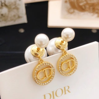 Dior Lucienne Crystal Halo CD Pearl Stud Earrings