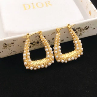 Dior Vellora Pearl-Trim J'Adior Frame Stud Earrings