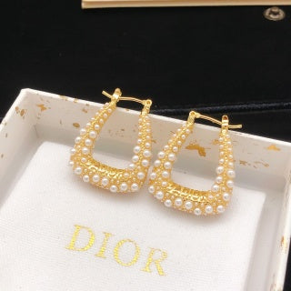 Dior Vellora Pearl-Trim J'Adior Frame Stud Earrings