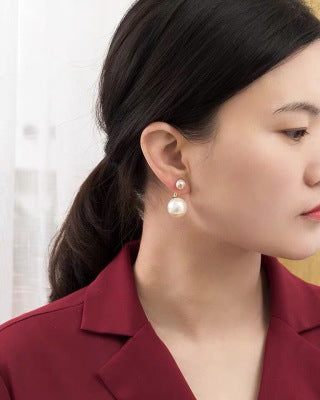 Dior Celestine Double-Pearl Bar Drop Stud Earrings