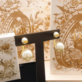 Dior Celestine Double-Pearl Bar Drop Stud Earrings