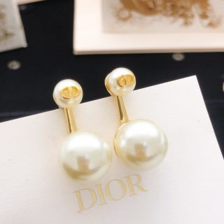 Dior Celestine Double-Pearl Bar Drop Stud Earrings