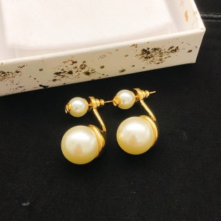 Dior Celestine Double-Pearl Bar Drop Stud Earrings