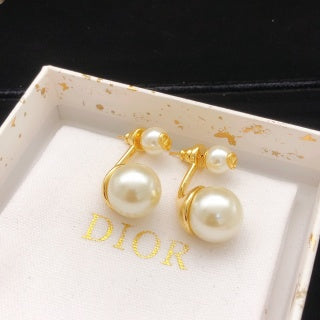 Dior Celestine Double-Pearl Bar Drop Stud Earrings