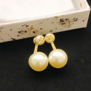 Dior Celestine Double-Pearl Bar Drop Stud Earrings