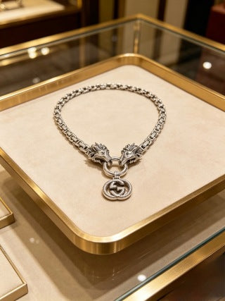 Gucci Lion Head Interlocking G Medallion Necklace