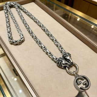 Gucci Lion Head Interlocking G Medallion Necklace