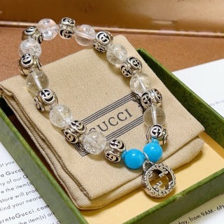 Gucci GG Crystal Bead Stone Charm Bracelet